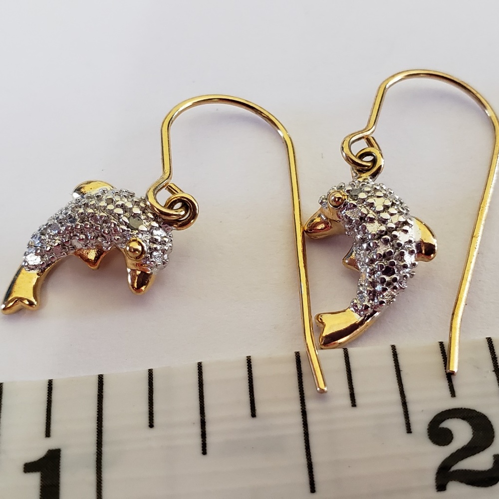 Yellow Gold tone 925 Dolphin Dangle Earring